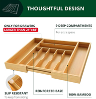 Organizador de cajones de cocina de bambú ajustable y expandible, bandeja para cubiertos/utensilios con divisores ranurados, para cubertería, barnizado