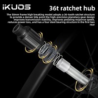IKUOS High-Frame 50/65MM Paire de roues de vélo de route en fibre de carbone, axe traversant, frein à disque, moyeu à cliquet 36T en carbone pour BMX