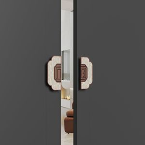 Poignée de porte longue sur mesure avec incrustation de nacre et accents dorés brossés pour entrée en verre sans cadre de salle de banquet - Product Image 1