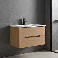 Meuble de salle de bain suspendu en bois massif moderne avec lavabo en céramique et finition résistante à l'eau