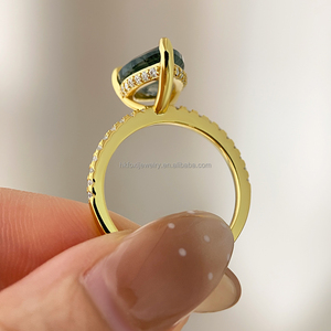 Bague de fiançailles et de mariage classique de luxe pour femme, plaquée or 18 carats, avec pierre précieuse agate mousse - Product Image 3