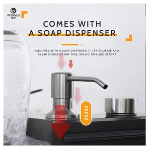 Évier de cuisine en acier inoxydable à une cuve, fait à la main, design moderne, avec robinet, installation de comptoir cascade numérique nano <span class=keywords><strong>noir</strong></span> - Product Image 4