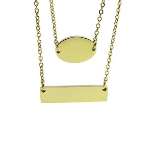 Collier superposé classique en acier inoxydable plaqué or 2019 avec maillons ovales et barres vierges pour femme - Cadeau et fête d'anniversaire - Product Image 1