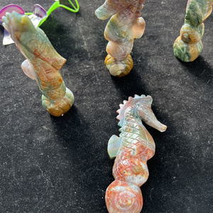 Scultura di Cavalluccio Marino in Cristallo Naturale, Artigianato in Pietra di Quarzo, Ippocampo in Diaspro Oceanico Colorato - Product Image 4