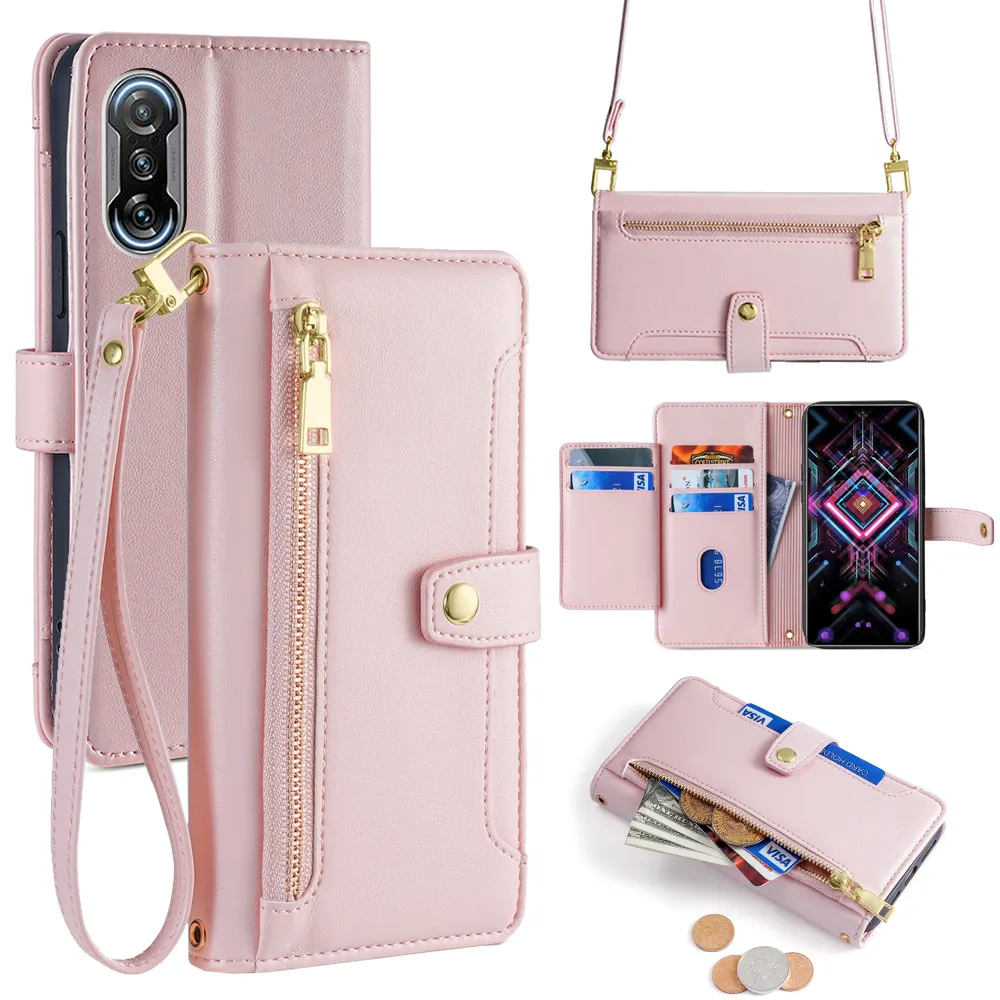 Dropshipping phone case Luxury Pu Leather Card Slots Phone Bags Cover For Redmi Note 12 11 10 9a 8 Phone Case with belt