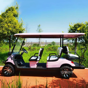 Gloss <b>Pink</b> 4 Seat Off-Road Golf Buggy Metal Front Guard Large All-Terrain Tires for Wedding Villa Guest Reception Transport - Product Image 3