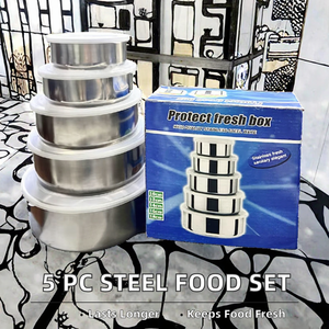 Juego de 5 Recipientes Modernos de Acero Inoxidable para Almacenamiento de Alimentos, con Tapa Interior, Aptos para Calentar, Conservan la Frescura - Product Image 2