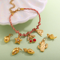 18K verguld waterdicht roestvrijstalen vintage schakels 3D vorm fruit thee collectie bedels hangers DIY ketting armband