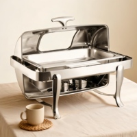 Chauffe-plat de luxe 9L à couvercle roulant, chauffe-plat à alcool en acier inoxydable SUS304 avec contrôle manuel de la température 85-100°C, pour service de traiteur et buffet