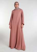 Mode personnalisée, Hijab islamique de luxe pour femme, robe abaya musulmane à col fendu, manches longues, rose, uni, évasé, nouveau modèle