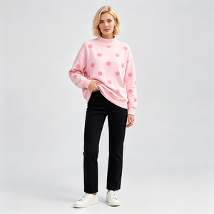 Sweat-shirt réversible personnalisé OEM pour <span class=keywords><strong>femme</strong></span>, pull-over de printemps de haute qualité avec motif à pois brodé, col montant, coupe oversize - Product Image 2