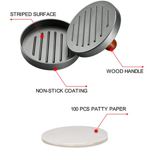 Envío Rápido: Prensa para Hamburguesas de Acero Inoxidable Antiadherente con Mango de Madera y Caja, Accesorios para Barbacoa - Product Image 3