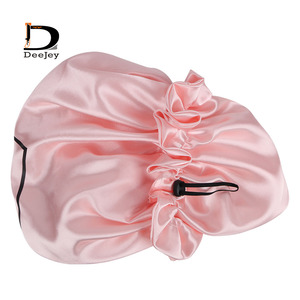 Bonnets en Satin de soie Double couche avec cordon de serrage pour dormir, accessoires de cheveux personnalisés - Product Image 3