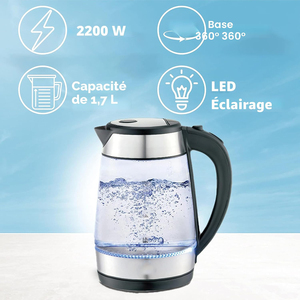 Petit appareil électroménager, bouilloire électrique sans fil, base rotative à 360°, maintien au chaud, protection contre l'ébullition à sec, verre borosilicate de haute qualité - Product Image 3