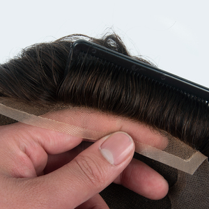 Prothèses capillaires noires naturelles Q6 pour hommes, toupet en cheveux humains avec ligne de cheveux invisible, base en dentelle suisse et PU, perruque pour hommes - Product Image 4