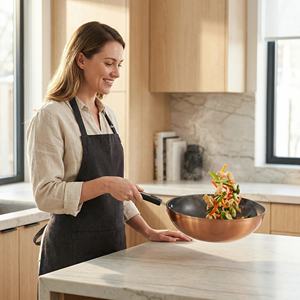 <span class=keywords><strong>Wok</strong></span> <span class=keywords><strong>de</strong></span> Hierro Negro Pre-Sazonado Tradicional Chino <span class=keywords><strong>de</strong></span> 32 cm, Antiadherente, con Revestimiento Cerámico, Tapa <span class=keywords><strong>de</strong></span> Vidrio, Ecológico, para Saltear - Product Image 6