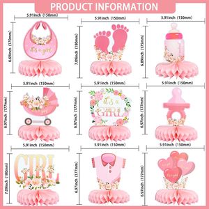 Décorations roses pour baby shower, centres de table en nid d'abeille pour filles, centres de table floraux pour révélation du sexe '<span class=keywords><strong>C</strong></span>'<span class=keywords><strong>est</strong></span> une fille', fournitures de fête - Product Image 2