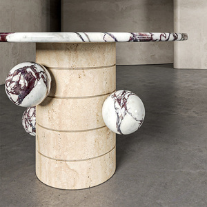 Kumusi thiết kế đồ nội thất nhà đá cẩm thạch hàng đầu bàn ăn 48 bàn tròn bằng đá cẩm thạch hàng đầu kem đá rắn bàn ăn bằng đá cẩm thạch - Product Image 3