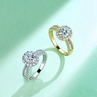 Bague de fiançailles en argent sterling 925 avec halo de moissanite taille ovale, plaqué or vermeil, bijoux fins personnalisés pour femmes, vente en gros, fabricant