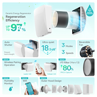 ECO PAIR 1 2 Ventilateur de récupération de chaleur mural ERV 60 m³/h, efficacité 97 %, système de ventilation d'air frais à faible consommation d'énergie pour la maison