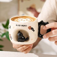 Mug en céramique MSH 400 ml, motif chat mignon, pour petit-déjeuner, lait, café, usage quotidien à la maison ou au bureau