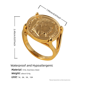 Bague de Mode Rétro Européenne Américaine en Acier Inoxydable pour Homme, Pièce Souvenir <span class=keywords><strong>Napoléon</strong></span> Plaqué Or, Style Punk Tendance Bohème Gothique - Product Image 6