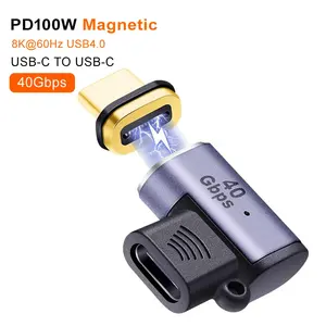 PSDA מגנטי 90 מעלות USB C מתאם זווית ישרה USB-C זכר ל-USB-C נקבה PD 100W טעינה 40Gbps מחבר למאקבוק פרו/אייר