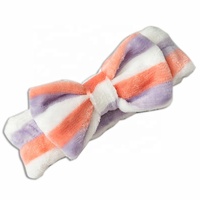 Bandeau en polaire corail avec grand nœud pour spa, maquillage, lavage du visage et douche