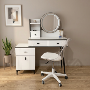 Table de maquillage moderne avec miroir éclairé et tiroirs de rangement pour meubles de chambre - Product Image 2