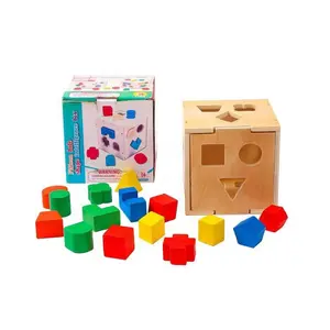 Hot Sale klassische Kinder frühe Bildung Puzzle Holz geometrie Bausteine passend Spiel Holzformen sortieren Würfel