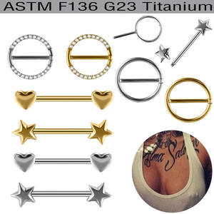 Anneaux de tétons en titane ASTM F136, <span class=keywords><strong>piercing</strong></span> au <span class=keywords><strong>sein</strong></span>, couvre-tétons percés, zircon, cœur, étoile, barre droite, bijoux de corps - Product Image 1