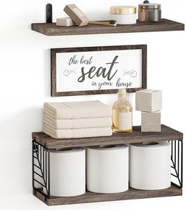 Étagères flottantes pour décoration murale <span class=keywords><strong>Toilette</strong></span> et panier de rangement en bois Décoration murale de salle de bain-marron foncé - Product Image 1