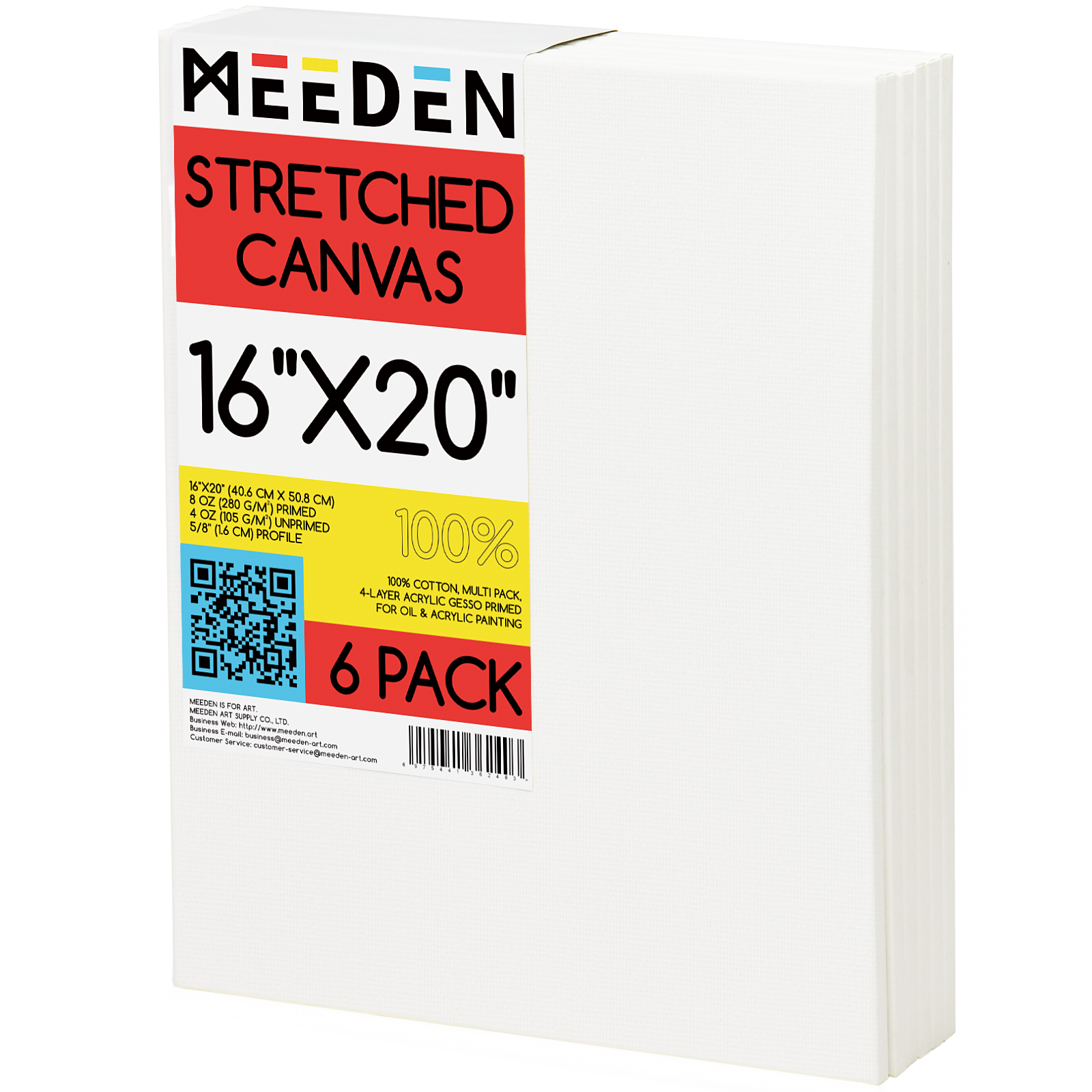 Растянутый холст MEEDEN, 16x20 дюймов, упаковка из 6100% хлопка, 8 унций, предварительно растянутый холст