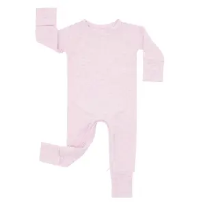 Desain Baru Ritsleting Ganda 95% Bambu 5% Spandeks Bayi Ribbed Crescent Zippy Romper