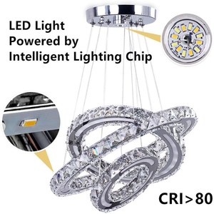 Lustre moderne en acier inoxydable avec pendentif en cristal, LED blanc chaud 3500K, dimmable, télécommande, pour salon et salle à manger - Product Image 2
