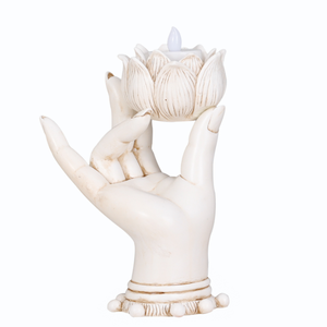 Bougeoir en résine religieuse en forme <span class=keywords><strong>de</strong></span> lotus bouddhiste, porte-bougie en polyrésine, statue <span class=keywords><strong>de</strong></span> la <span class=keywords><strong>main</strong></span> <span class=keywords><strong>de</strong></span> <span class=keywords><strong>Bouddha</strong></span> - Product Image 2