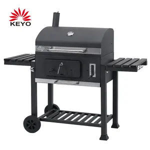 Charcoal BBQ Grill Trolley Barbeque Smoker Barbecue Grill With Side Table S/M/XL