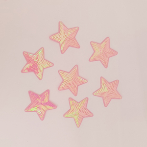 Patchs en tissu brodés thermocollants personnalisés 3D en sequins roses 5 étoiles pour sacs, chapeaux et vêtements DIY - Product Image 1