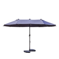 Nouveau design Parasol LED solaire d'extérieur 15 pieds, grand parasol de patio, de jardin ou de véranda, double face, avec table intégrée