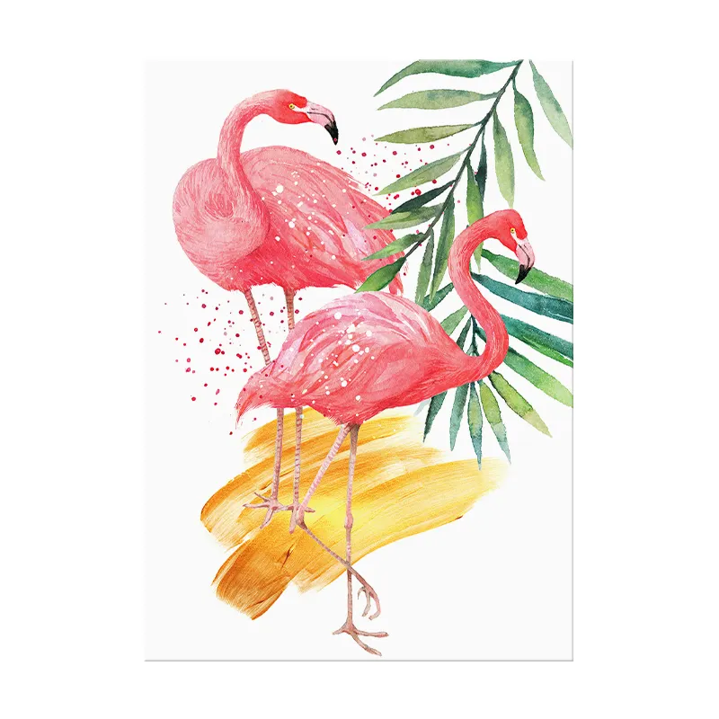 modern animal watercolor flamingo painting canvas printing service and frameless green plant wall art the living room