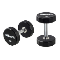 Haltères de gym Tellus Fitness personnalisables avec logo, en uréthane à 12 faces, paires de 2,5 kg à 50 kg, poids durables en CPU pour entraînement fonctionnel
