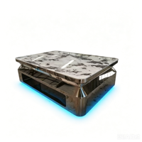 Table de bar lumineuse en acier inoxydable avec plateau en marbre changeant de couleur pour clubs privés, salons de cocktails et bars modernes