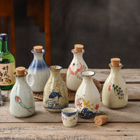 Fournisseur direct d'usine, pot à saké en céramique épaisse de style Japandi, mini format, avec 4 tasses, bouteille à saké peinte à la main, distributeur de vin Shochu