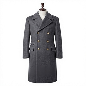 Gray <b>Men's</b> Wool Blend Greatcoat Double Breasted <b>Long</b> Overcoat <b>Winter</b> <b>Coat</b> for Outdoor Wear - Product Image 1
