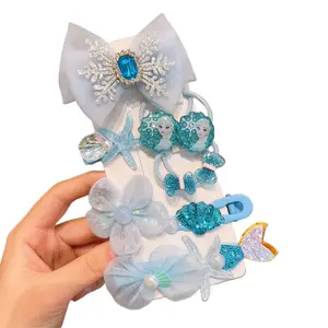 Children's Frozen Hairpin Princesa Bow Hairpin Little Girl Clip Set Acessórios para o cabelo Meninas Headdress