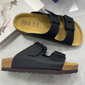 Sandalias Ajustables con Doble Hebilla y Suela de Corcho, Unisex, Punta Abierta, Gamuza de Vaca, Acolchadas, para Interiores y Exteriores, Talla 36 - Product Image 5