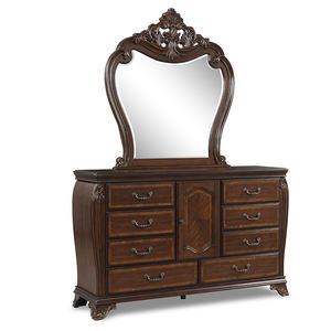 Mesita de Noche Tradicional de Lujo con 3 Cajones - Acabado en Nogal Oscuro, Detalles Tallados Ornamentales, Perfil Curvo, Mueble de Almacenamiento para Dormitorio - Product Image 3