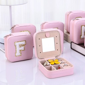 EVERWIN Leather Square Travel Jewelry Storage Packaging Box <b>with</b> Letter Design <b>Rings</b> Earrings Necklaces Bangle Jewelry Container - Product Image 6