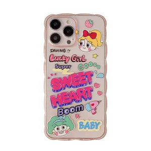 适用于iphone 14 13 12 11 Pro Max XR Xsmax X XS 8 Plus 7透明粉色卡通女孩英文字母TPU手机外壳