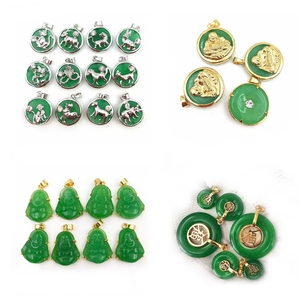 Ожерелье из 18-каратного золота с кулоном Будды, зеленое ожерелье с кулоном из натурального нефрита, религиозное ожерелье из нефрита, кулон Будды со смехом - Product Image 5